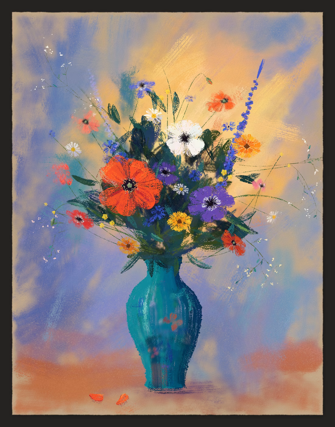 Garden Flowers in a Turquoise Vase
