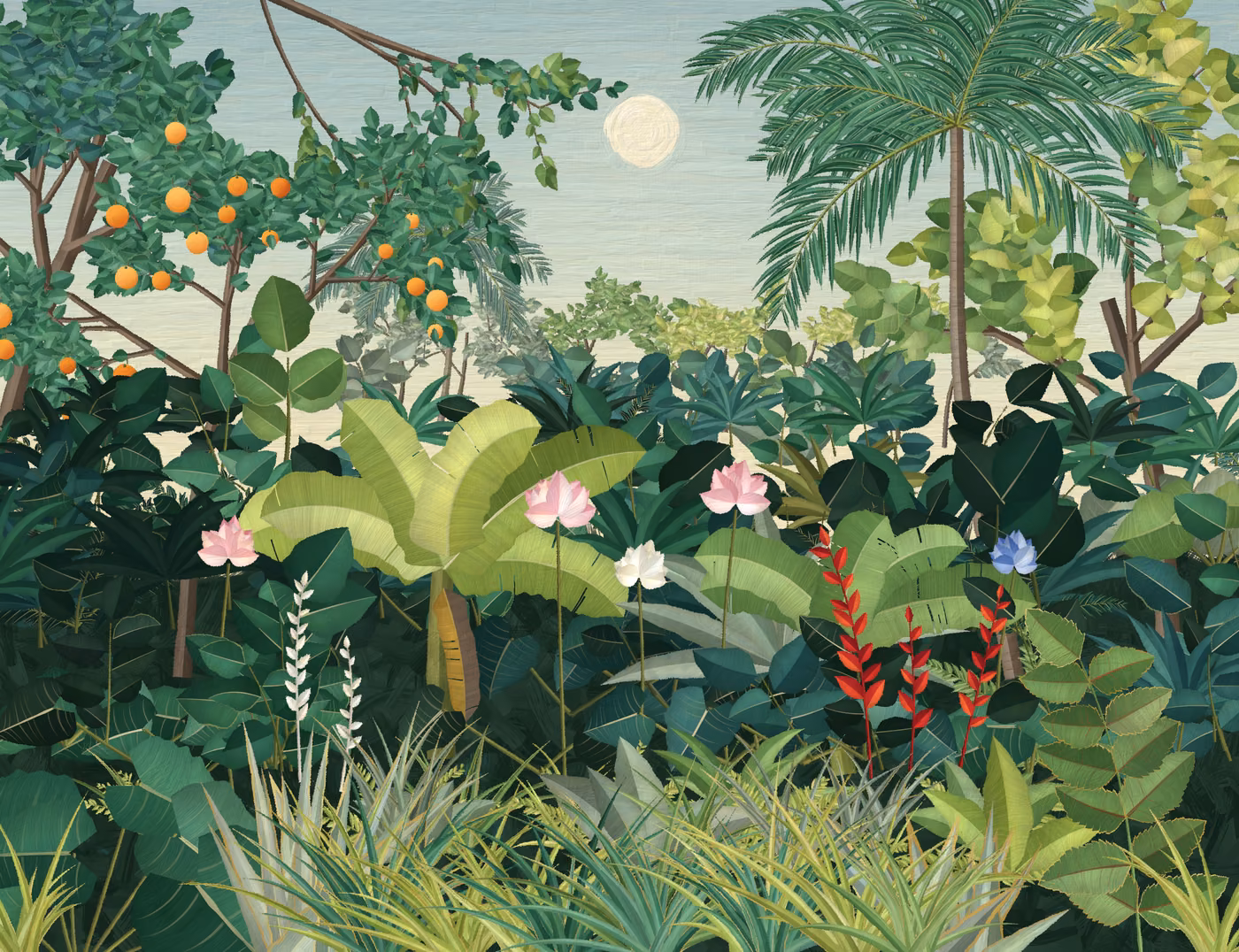 Exotic Garden with a Pale Sun